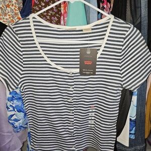 Levi's Women's Navy and White Striped Tee